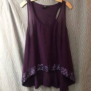High/Low Purple Sequin Trim Tank